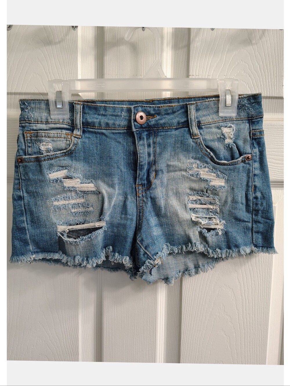 'Royal Blue Shorts' Mid-Rise Extreme Distressed Look Frayed Hem Shorts - Juniors
